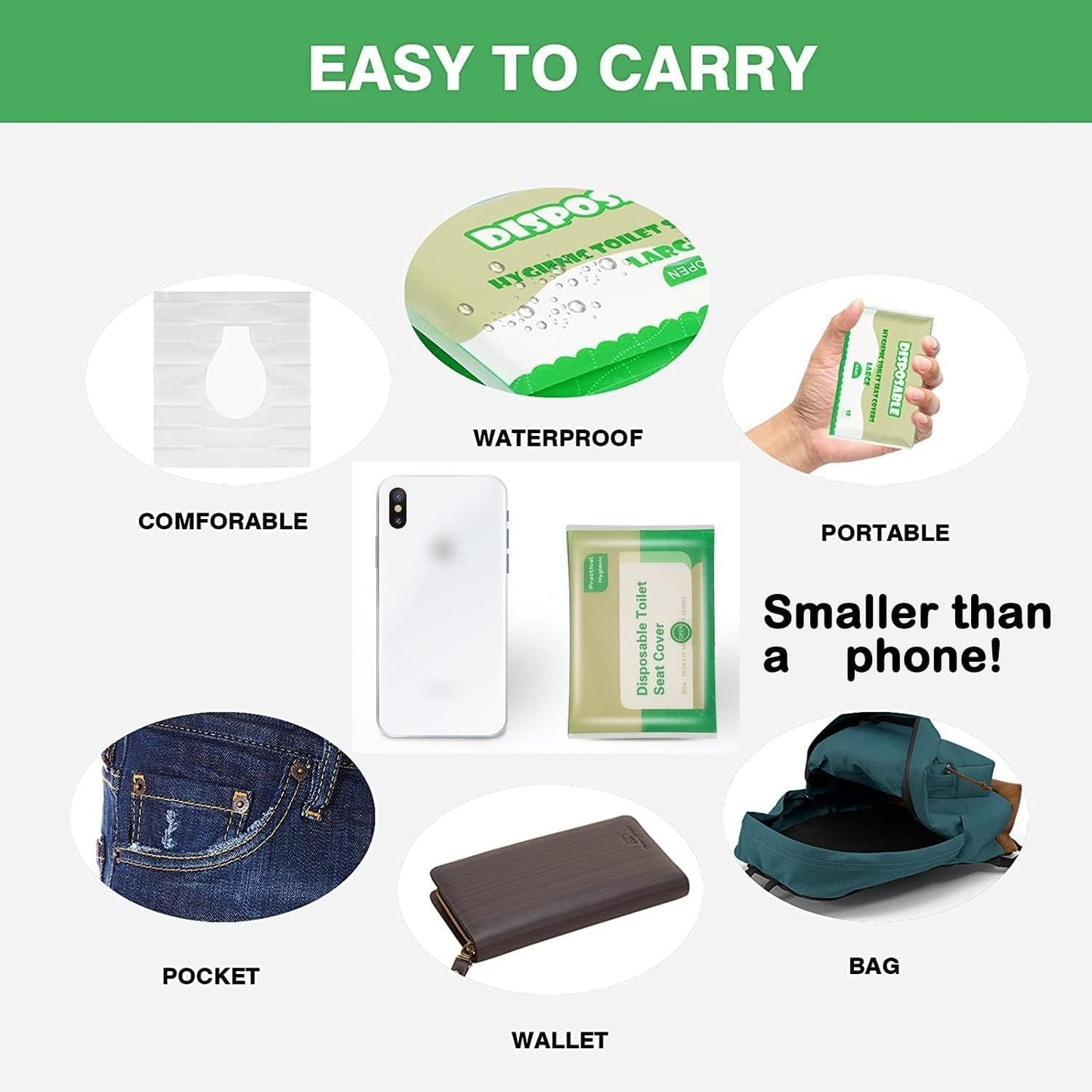 50 Pcs Flushable Paper Toilet Seat Covers for Adults and Kids, Disposable Travel Essential Accessories for Airplane, Road Trips, Camping