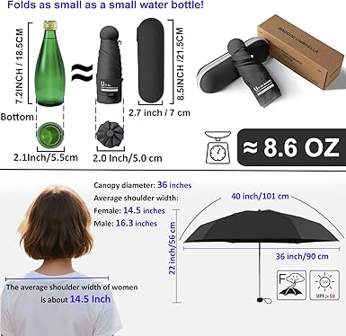 BAODINI Travel Essentials Mini Umbrella for Purse With Case Small Compact UV Sun Protection Lightweight Tiny Pocket Manual Open Close Umbrella for Women Kids and Men Fit Purse Backpack