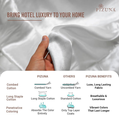 Pizuna Pure Combed Cotton King Fitted Sheet 180x200 cm White, 400 Thread Count Cool Luxury Soft 100% Long Staple Cotton Sateen Weave, 40cm Deep Pocket Bedsheet (Fitted Sheet -1PC)