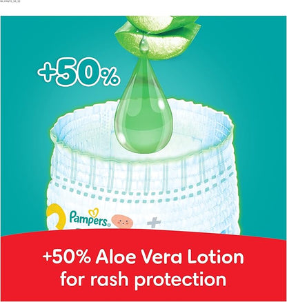 Pampers Rash Protection Pants Diapers, Size 6, 16+kg, +50% Aloe Vera Lotion, 360° Leak-Free Fit for up to 100% Leakage Protection, Giga Box, 168 Count
