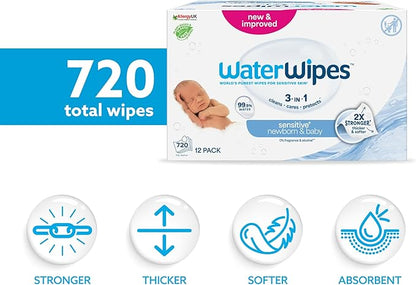 WaterWipes Original Plastic Free Baby Wipes, 720 wet wipes (12 packs)