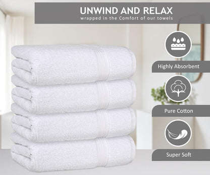 Bliss Casa Bath Towel Set (4 Pack, 70 X 140 cm) - 600 GSM 100% Combed Cotton Quick Drying Highly Absorbent Thick Bathroom Towels - Soft Hotel Quality for Bath and Spa