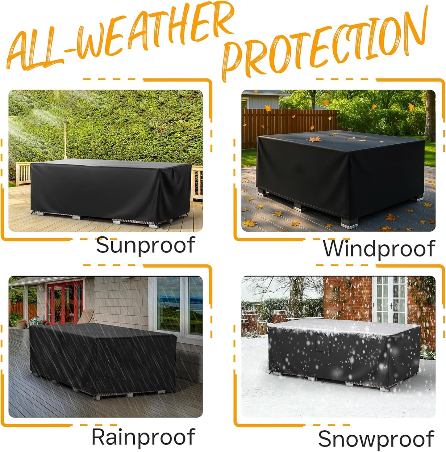 Waterproof Garden Patio Furniture Cover Set, (250x200x80) Upgraded 210D Heavy Duty Oxford Fabric UV Resistant for Rectangle Table Chair Sofa