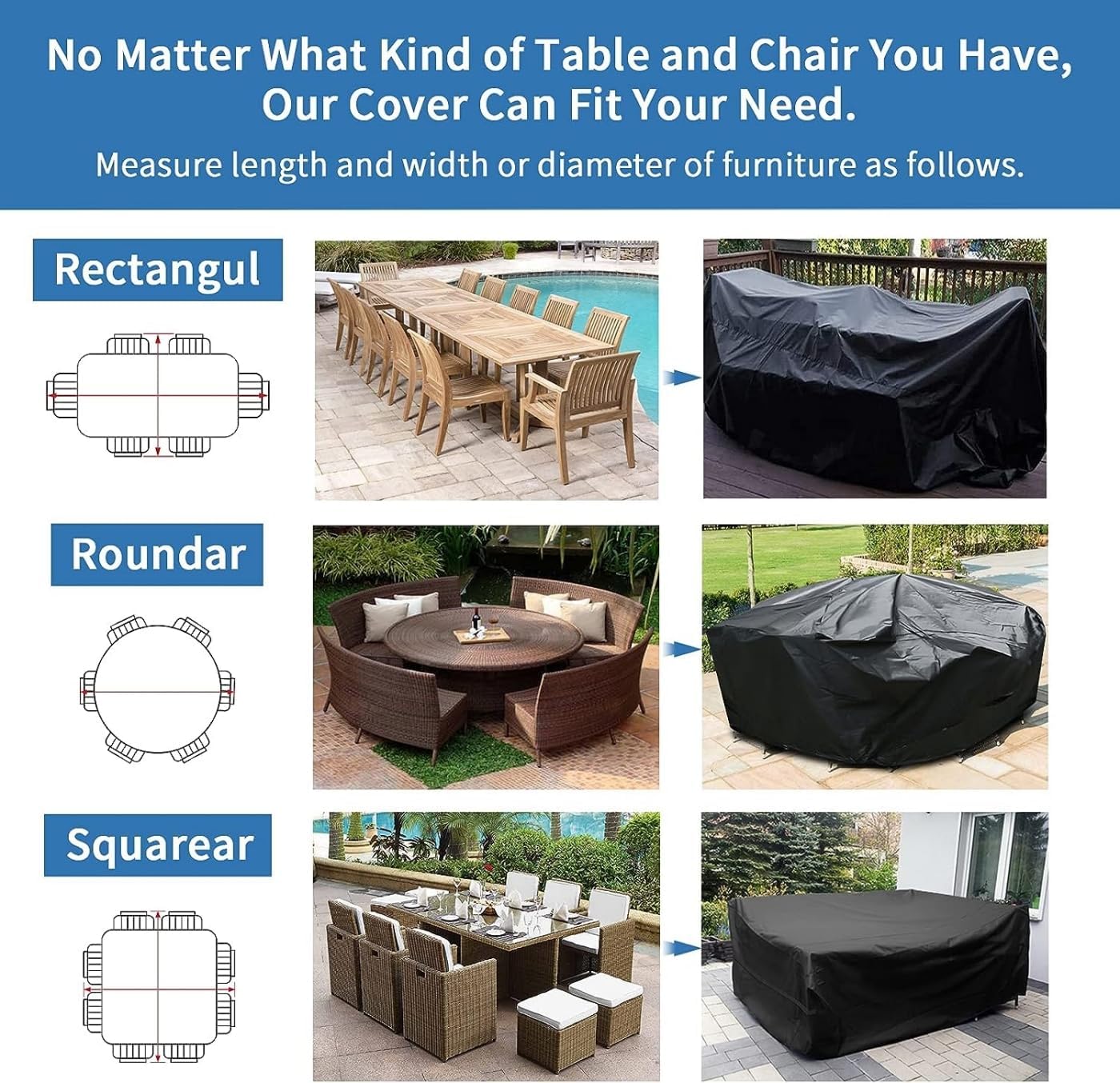 SKY-TOUCH Patio Furniture Cover 250x200cm, Garden Furniture Set Cover Waterproof, Outdoor Table and Chair Set Covers, Heavy Duty Oxford Fabric Furniture Covers Dust Proof Anti-UV