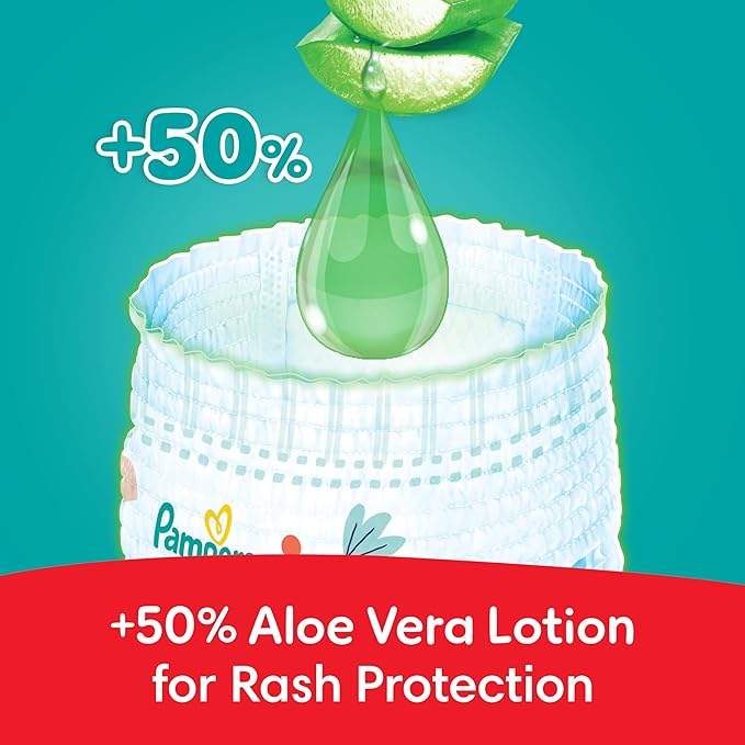 Pampers Rash Protection Pants Diapers, Size 4, 9-14kg, +50% Aloe Vera Lotion, 360° Leak-Free Fit for up to 100% Leakage Protection, Giant Pack, 136 Count