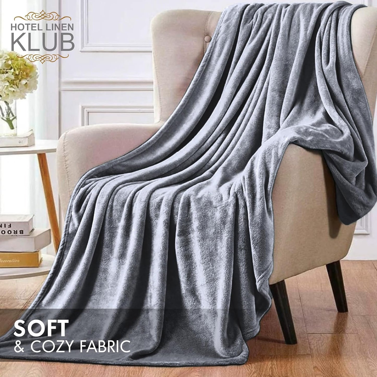 Hotel Linen Klub Double Micro Fleece Flannel Blanket - Ultra-Soft 260 GSM Super Plush Throw Blanket for Ultimate Warmth and Comfort, Size: 200 x 220 cm, Grey
