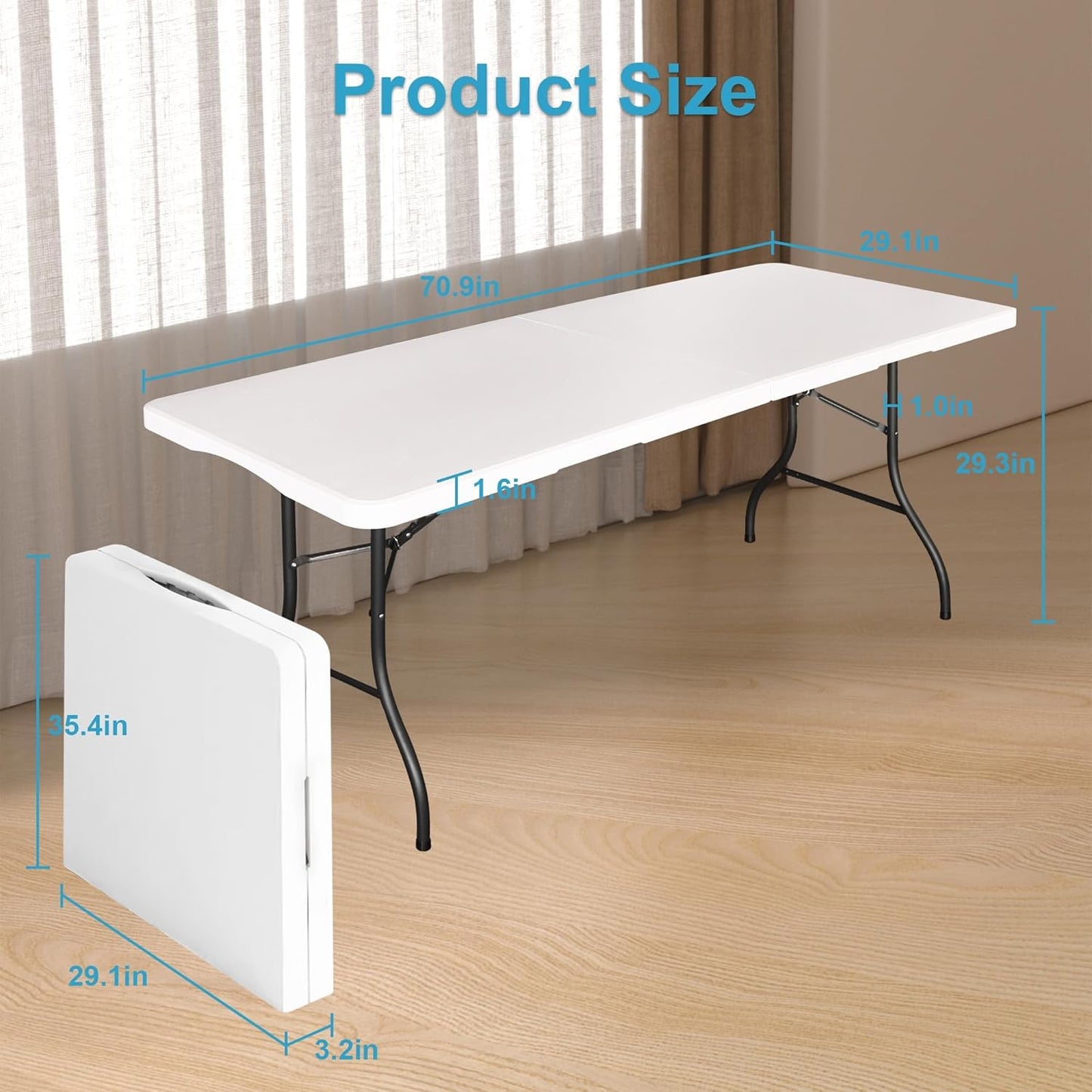 MOMENT Foldable Lightweight Trestle Outdoor Camping Tables, Heavy Duty Plastic Outdoor Folding Picnic Table, Folding Trestle Table For BBQ Party, Folds in Half with Carry Handle, White (180x75cm)