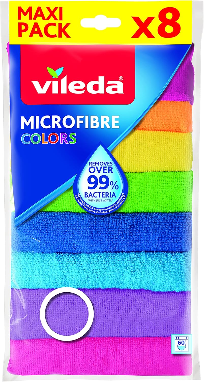 Vileda Microfibre Cloth, Absorbent, Hygienic, Versatile, Durable & Washable 30x30cm - 8 Pcs