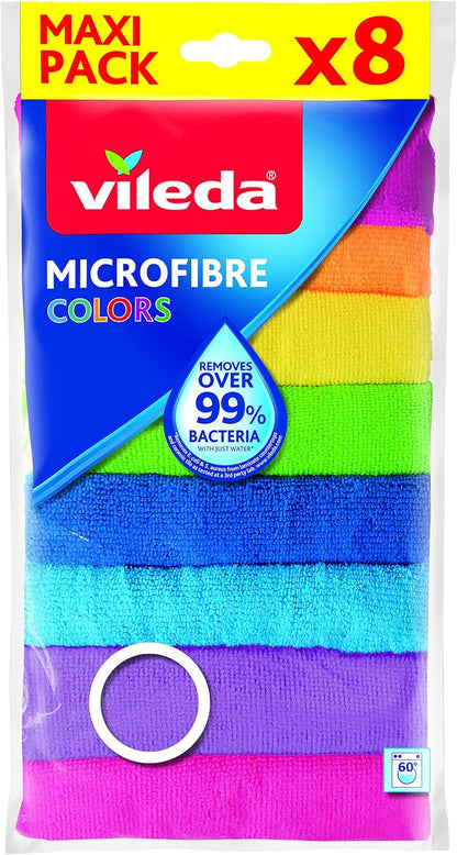 Vileda Microfibre Cloth, Absorbent, Hygienic, Versatile, Durable & Washable 30x30cm - 8 Pcs