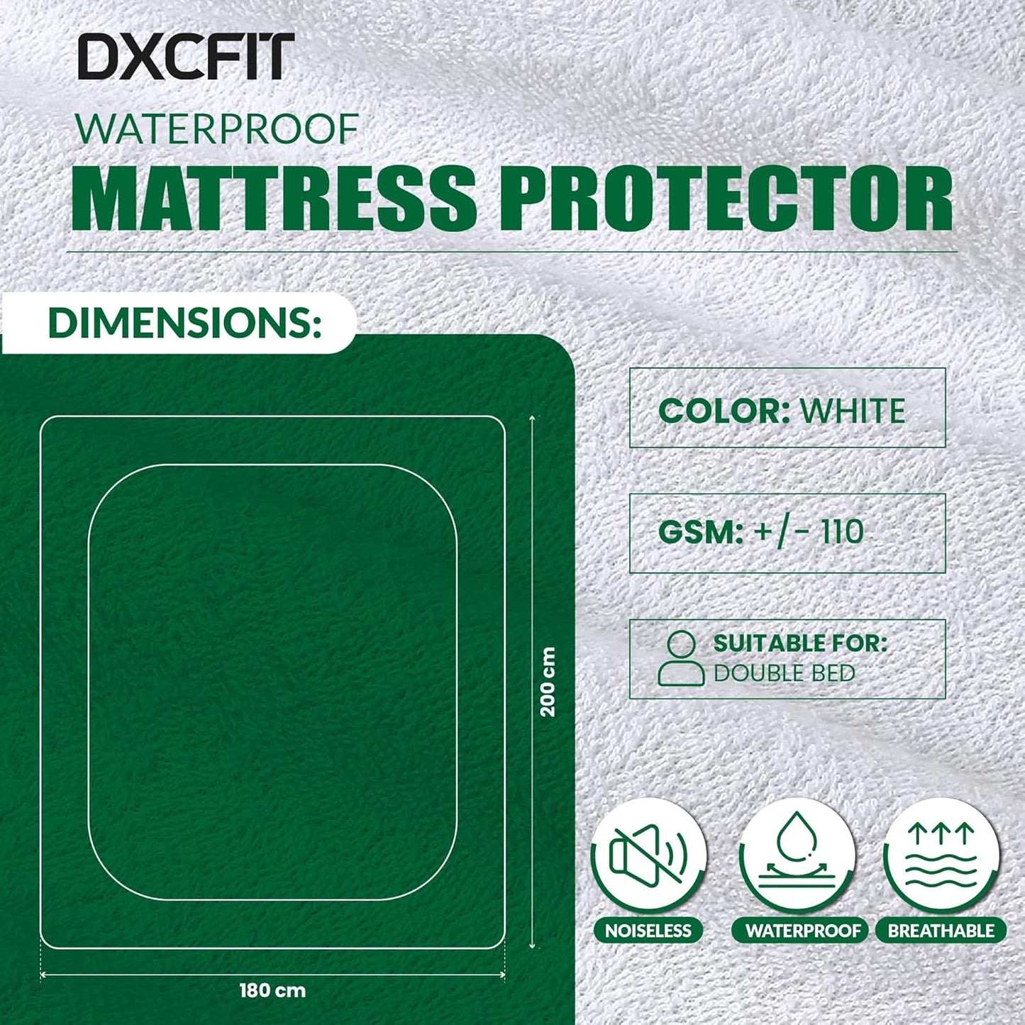 100% Waterproof Mattress Protector - Soft Cotton Terry Surface, Breathable & Noiseless Fitted Mattress Cover, Hypoallergenic Pad, Topper, Machine Washable Sheet (King (180x200x30)