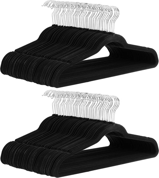 Amazon Basics Slim Velvet, Non-Slip Suit Clothes Hangers, Pack of 100, Black/Silver