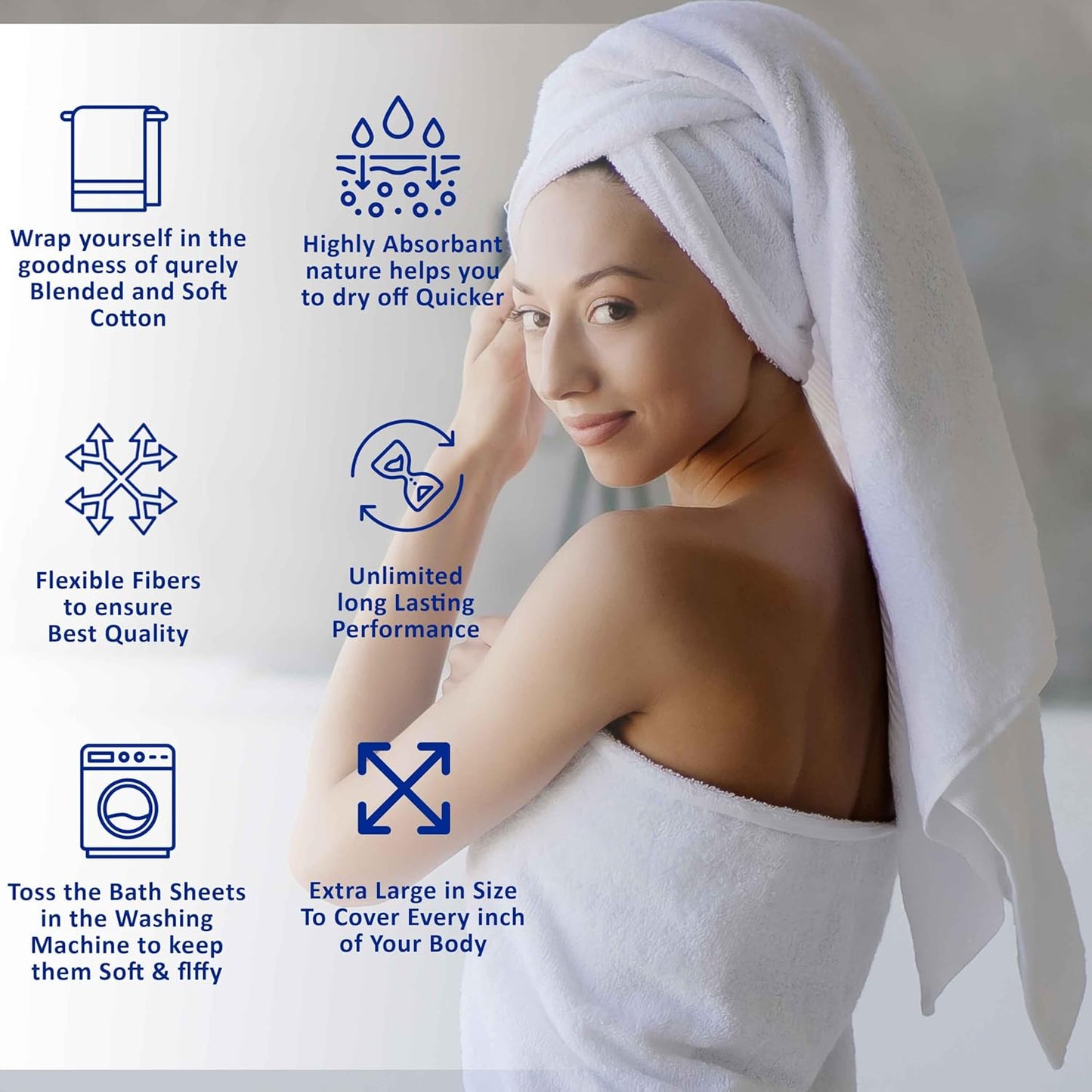 Bliss Casa Bath Towel Set (4 Pack, 70 X 140 cm) - 600 GSM 100% Combed Cotton Quick Drying Highly Absorbent Thick Bathroom Towels - Soft Hotel Quality for Bath and Spa