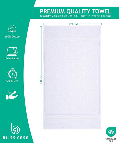 Bliss Casa Bath Towel Set (4 Pack, 70 X 140 cm) - 600 GSM 100% Combed Cotton Quick Drying Highly Absorbent Thick Bathroom Towels - Soft Hotel Quality for Bath and Spa