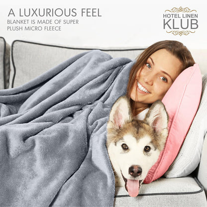 Hotel Linen Klub Double Micro Fleece Flannel Blanket - Ultra-Soft 260 GSM Super Plush Throw Blanket for Ultimate Warmth and Comfort, Size: 200 x 220 cm, Grey